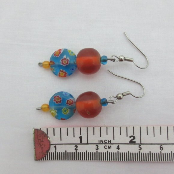 New Blue & Orange Hand Crafted Dangle Earrings - Picture 4 of 6